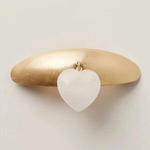Free People Gold Heart Dangle Hair Barrette 14k Gold Plated White Charm Clip